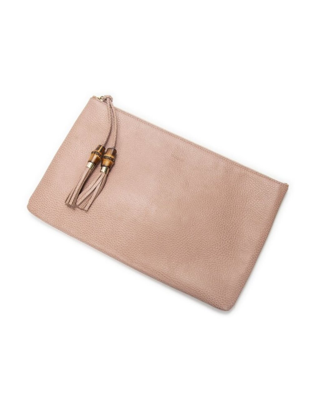 Gucci Bamboo Tassel Zip Clutch Pink Gray Leather